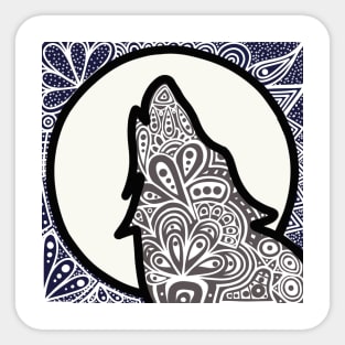 Zentangle Wolf Howling at the Moon - LaurensColour Sticker